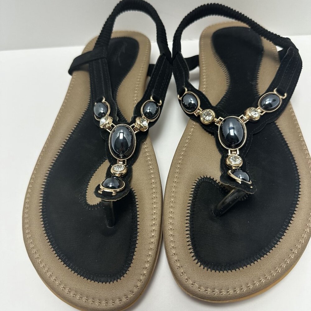Shibever Women's Black Sandals Gem Strap Size 43 EU USA Size 11 to 11.5 Boho